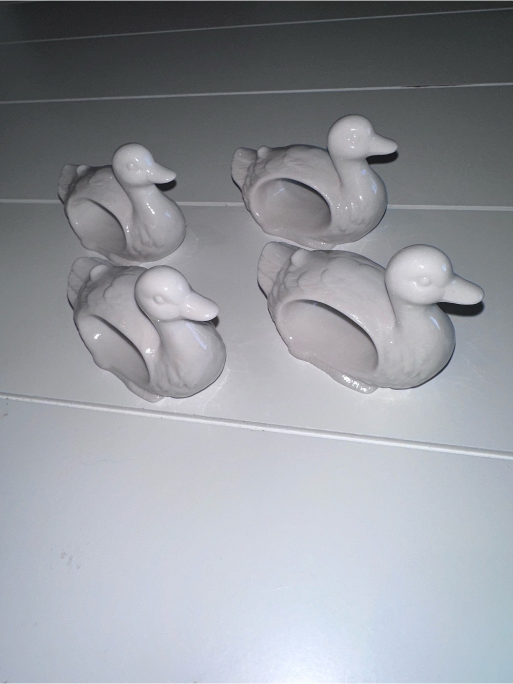 Abbott Collection White Ceramic Duck Napkin Rings Set of 4 w/ Original Box